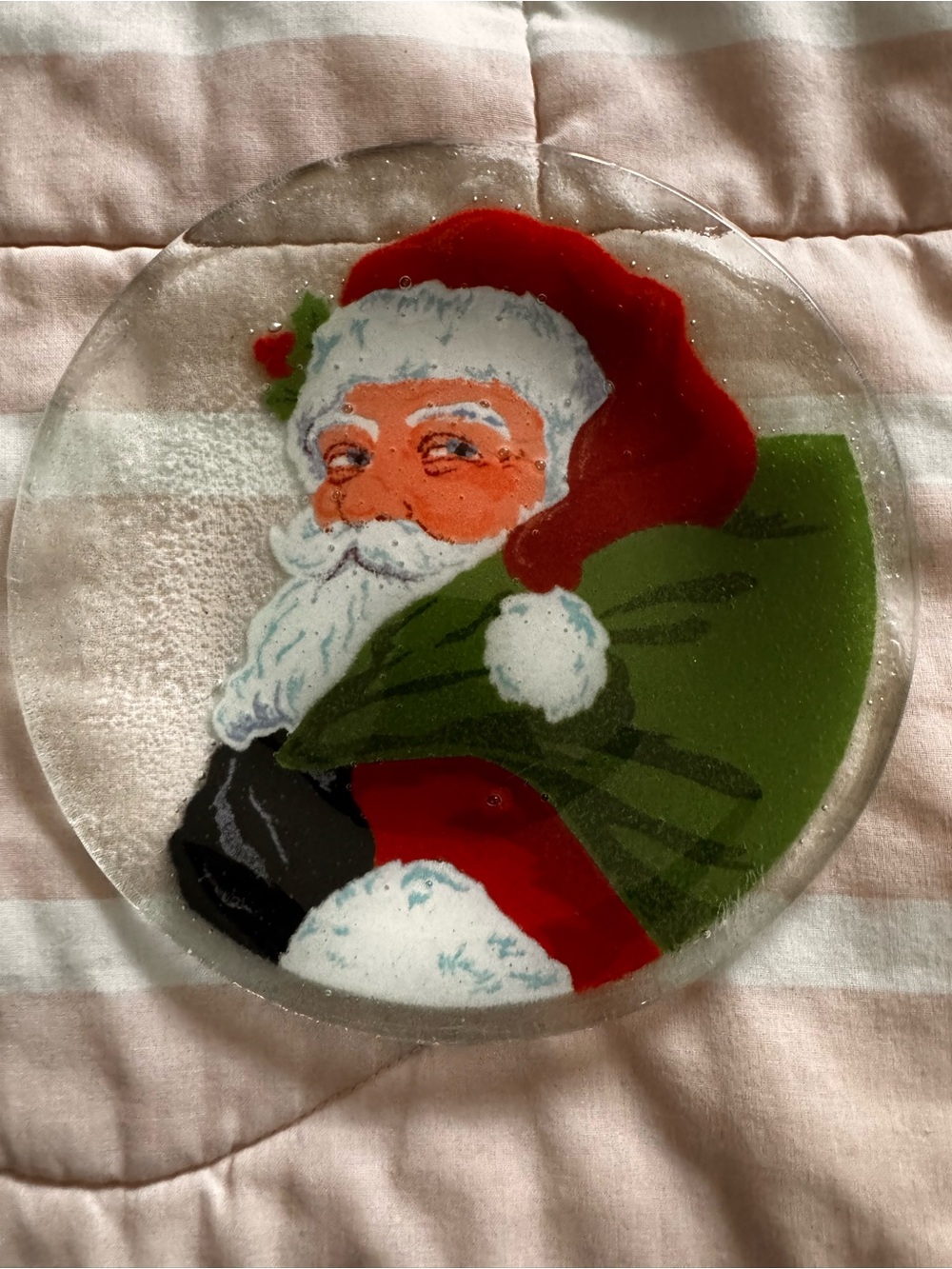 Peggy Karr Santa Glass Serving Plate - Red & Green Holiday Decor